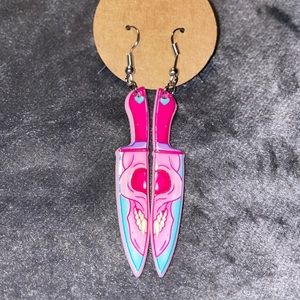 Knife (Perfect for Chef) w/ Pink Skull Pierced Earrings